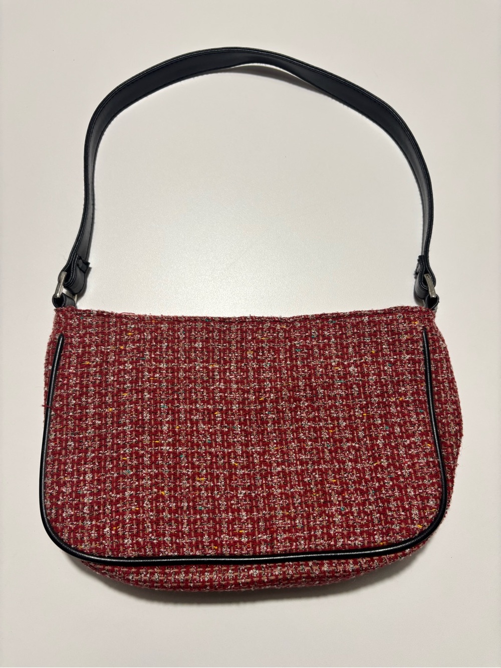 Retro Red Tweed Boulcé Wool Cotton Blend Shoulder Bag